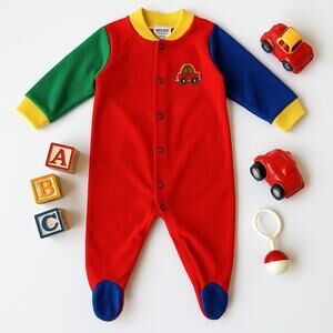 Vintage 1980s Playskool Baby Footed Sleeper – Embroidered Car – Size M / 3-6M